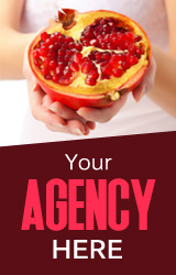 hands holding a Pomegranate with the text "Your Agency Here" written below