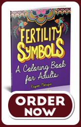 an image of a book titled "Fertility Symbols: A Coloring Book for Adults" and with the text "Order Now" below it