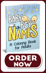 an image of a book titled "Baby Boy Names: A Coloring Book for Adults" and with the text "Order Now" below it